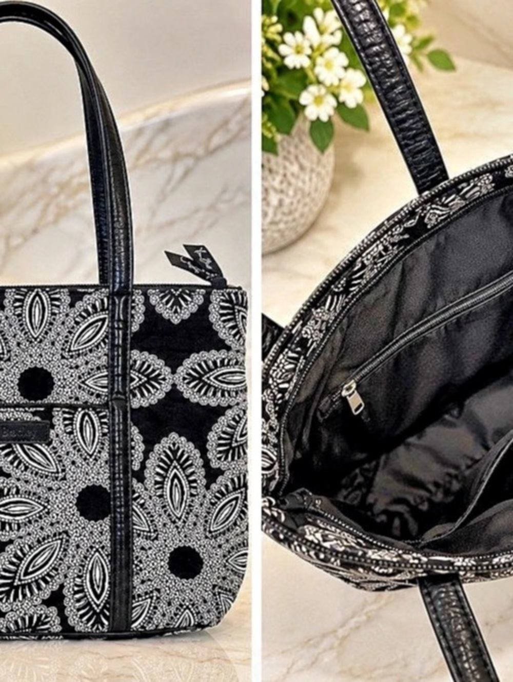 Vera Bradley Trimmed Tote Paisley Tote in Black & White